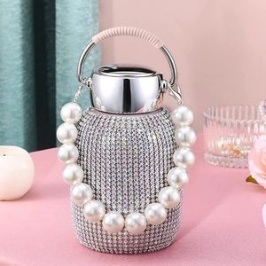 Pink & Pearl Wearable Rhinestone Covered Insulated Stainless Steel Tumbler